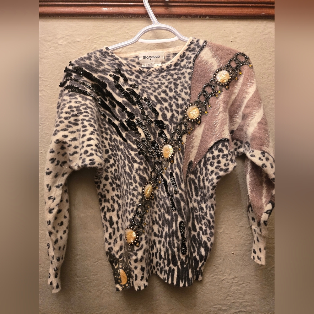 Magnolia Women's Leopard Print Sweater - Black and Cream